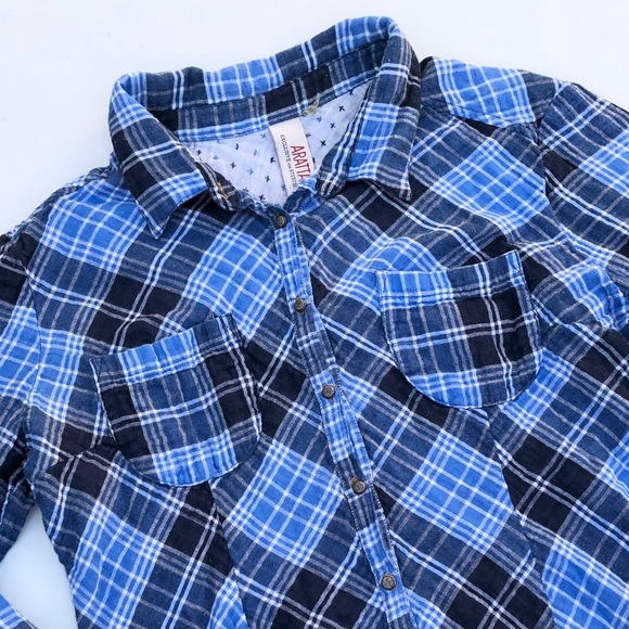 Anthropologie Aratta Blue Plaid Button Down Size L - Picture 3 of 8